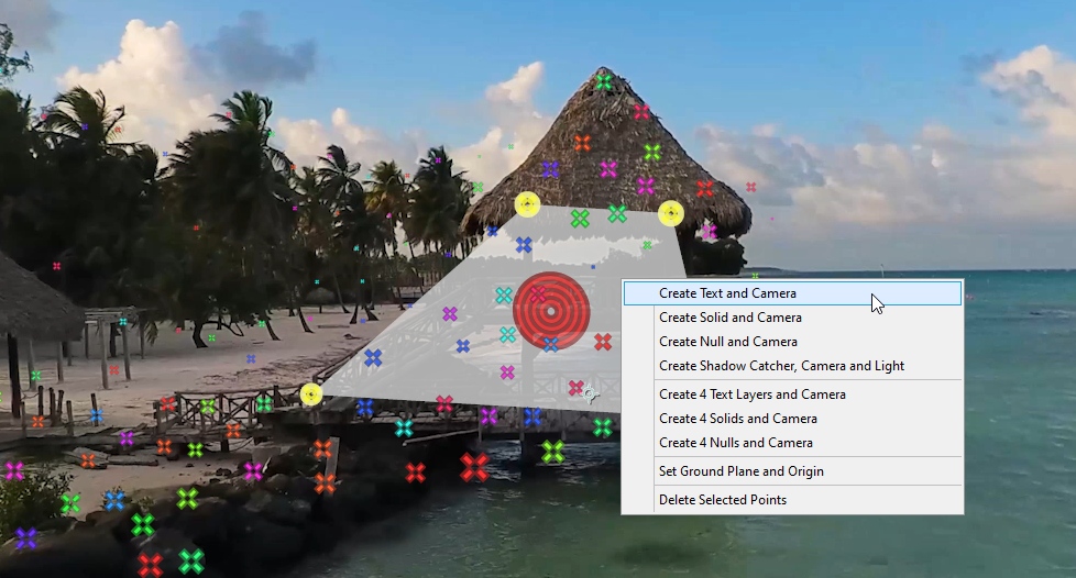 3D Camera Tracker in After Effects with tracking points on a beach